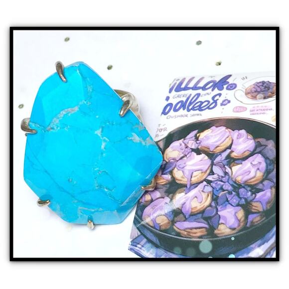 Kendra Scott Megan Aqua Howlite Stone Gold Tone Cocktail Statement Ring Size 8 - Picture 2 of 11